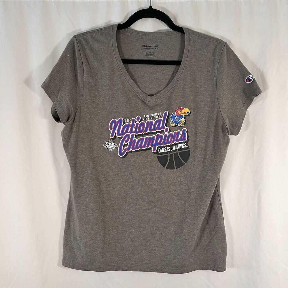 Kansas Jayhawks 2022 National Champions Shirt Women's Large Grey Short Sleeve